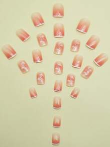 24pcs Long Square Ombre Fake Nail & 1pc Nail File & 1sheet Nail Tape - Multicolor - View 4