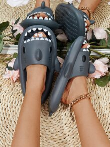 Chanclas banda única tiburón de dibujos animados - Gris Oscuro - Ver 2