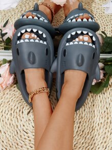 Chanclas banda única tiburón de dibujos animados - Gris Oscuro - Ver 3