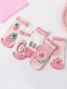 5 đôi Vớ thủy thủ đoàn họa tiết dâu tây cho bé gái mới tập đi - Nhiều màu - Xem 6