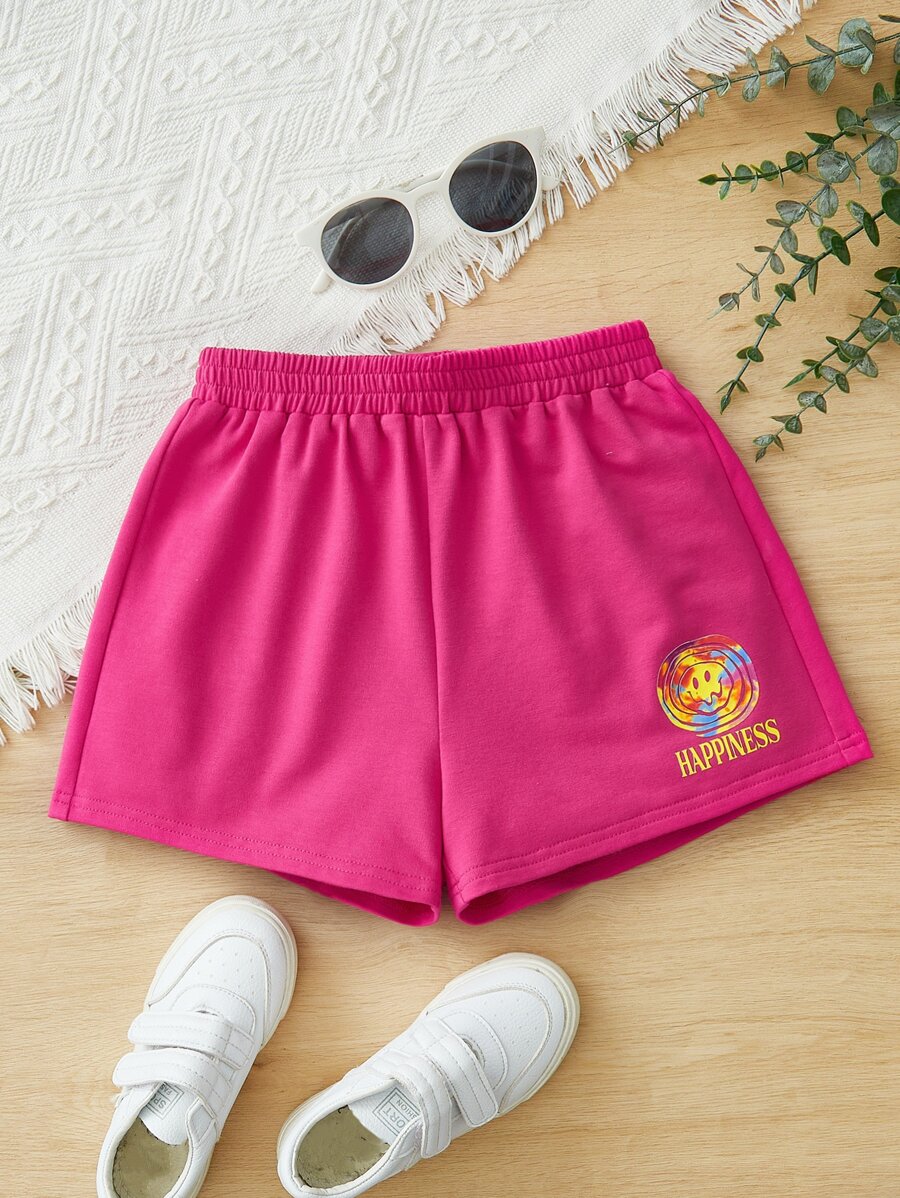 SHEIN Tween Girl Mẫu hoạt hình dễ thương dệt kim Quần short thể thao thông thường thoải mái
