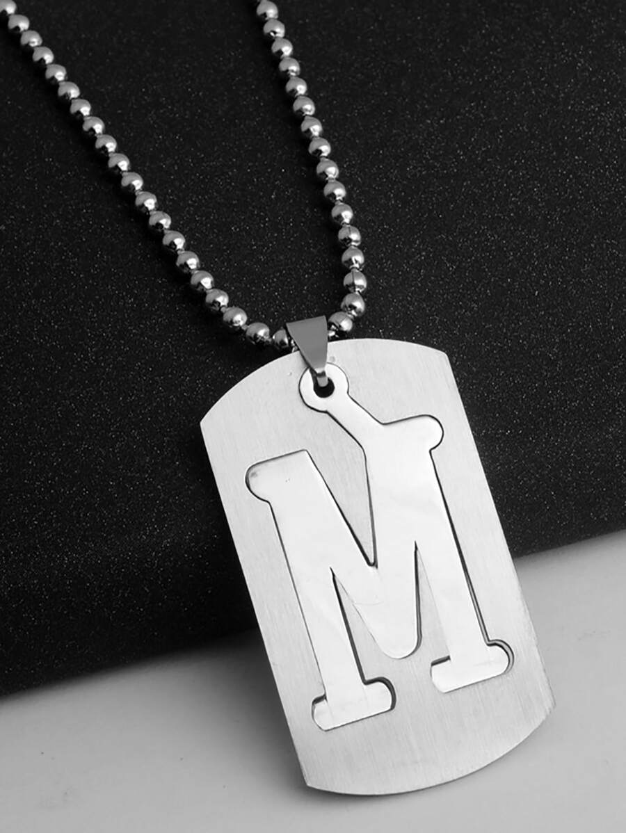 Men Letter Detail Geometric Charm Necklace - Silver - View 1