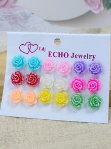 9 cặp/Bộ Hoa tai đính đá thiết kế Valentine, Mẹ, Mẹ, Ngày của Mẹ, Quà tặng - Nhiều màu - Xem 1