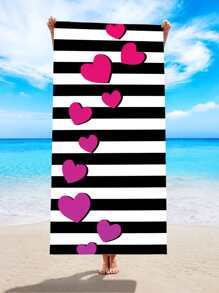 1入組愛心和條紋圖案沙灘巾 - 彩色 - 查看 1