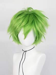 合成纖維短金綠色尖刺分層直角角色扮演假髮配瀏海男性假髮用於化裝晚會萬聖節派對道具,無膠熱阻纖維頭髮高密度自然外觀12英寸假髮中性成人或兒童裝扮,短直角色扮演假髮動漫漫畫服裝角色扮演假髮,適合假日禮物和1個假髮帽 - 綠色 - 查看 4