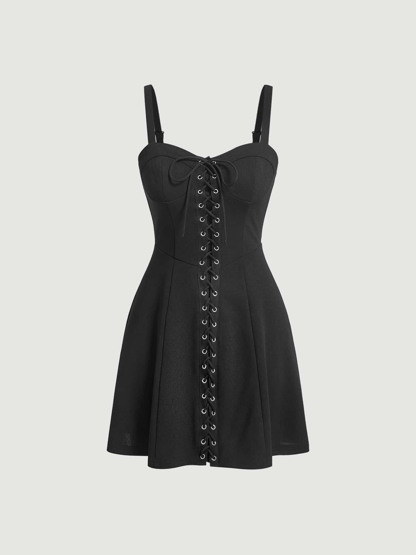 SHEIN MOD Vestido de tirantes con cordón delantero - Negro - Ver 1