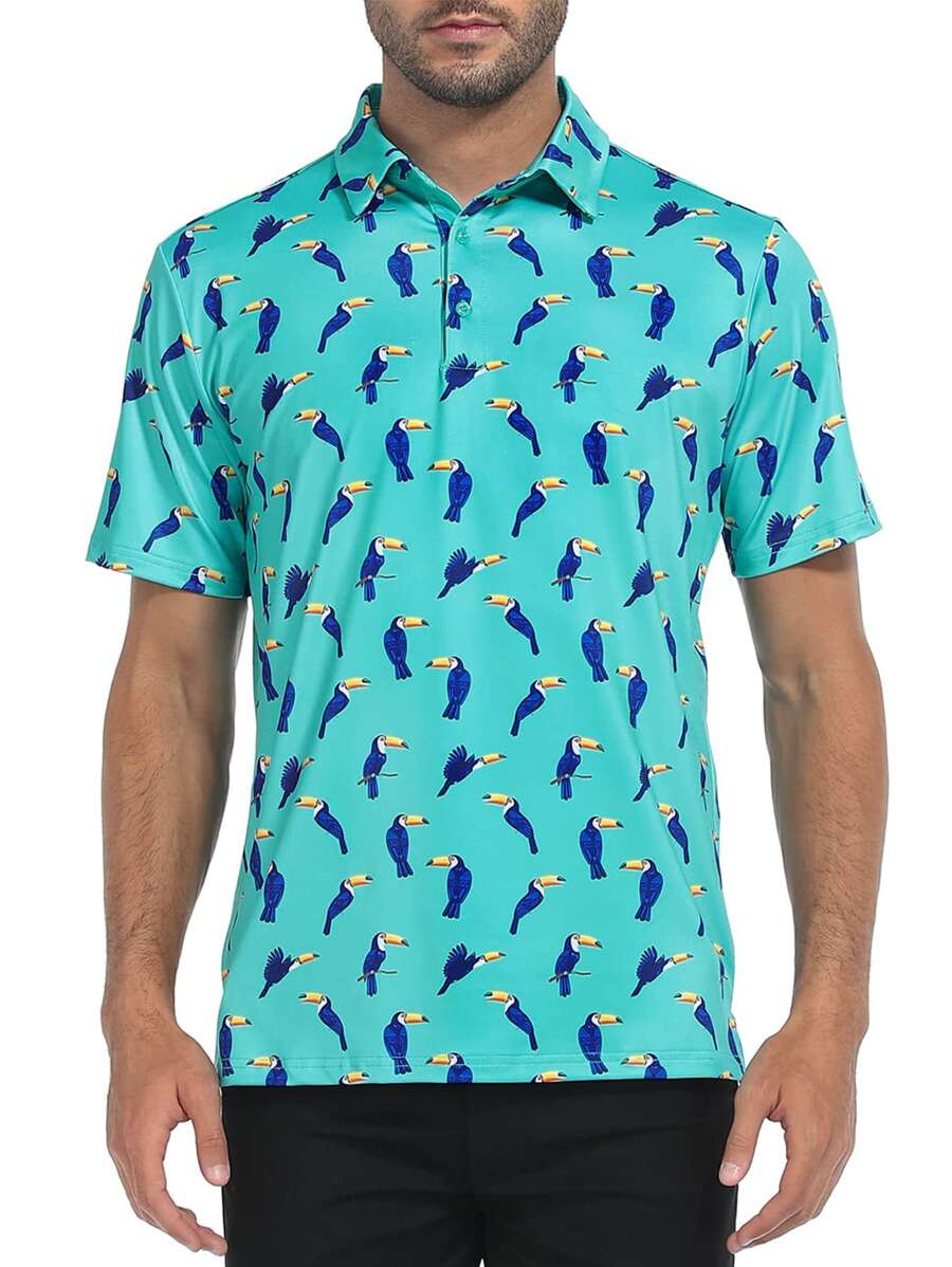 NITAGUT Áo thun có cổ Nam Nút Thú vật Giải trí - Màu xanh bạc hà - Xem 1