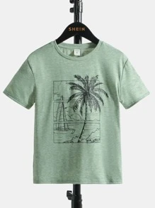 SHEIN 男孩熱帶圖案T恤 - 薄荷綠 - 查看 1
