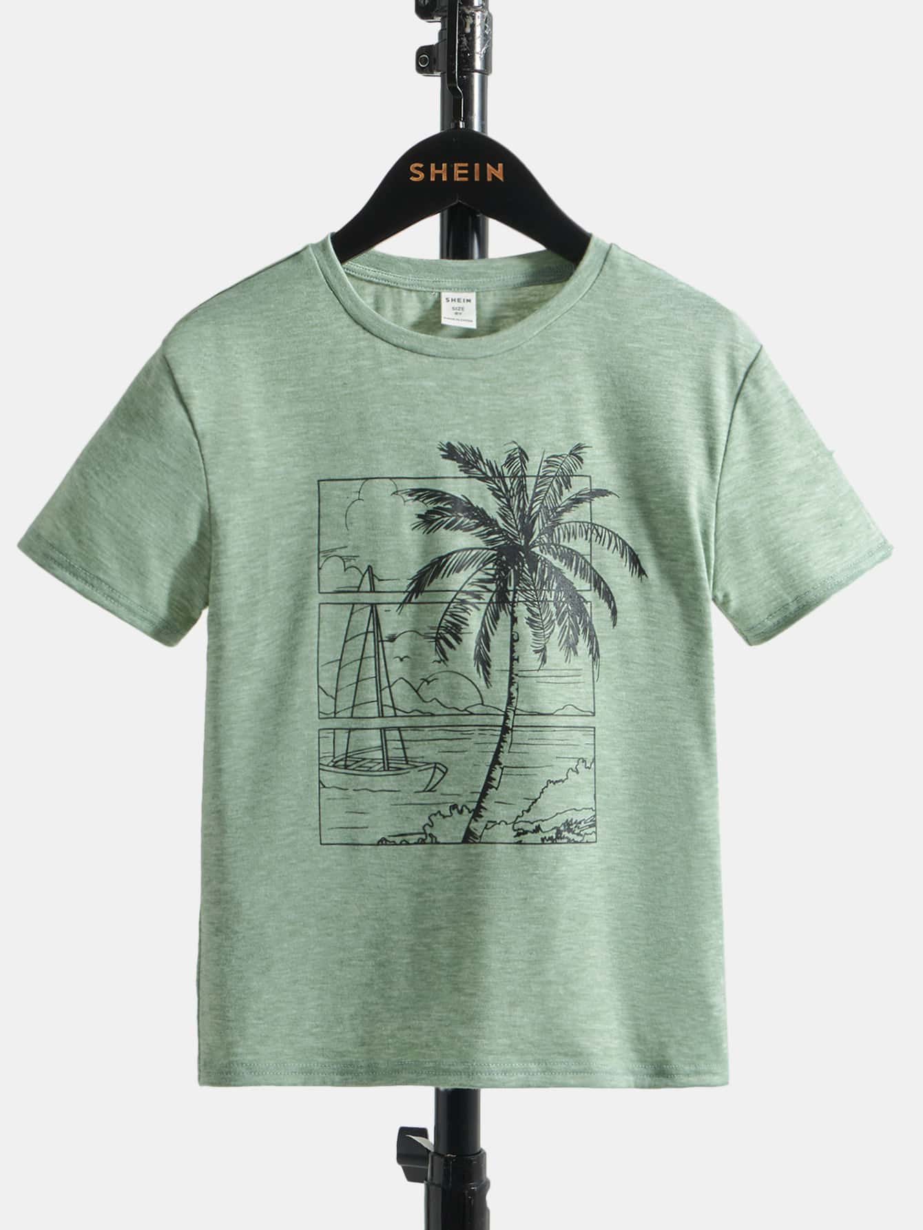 SHEIN 男孩熱帶圖案T恤 - 薄荷綠 - 查看 1