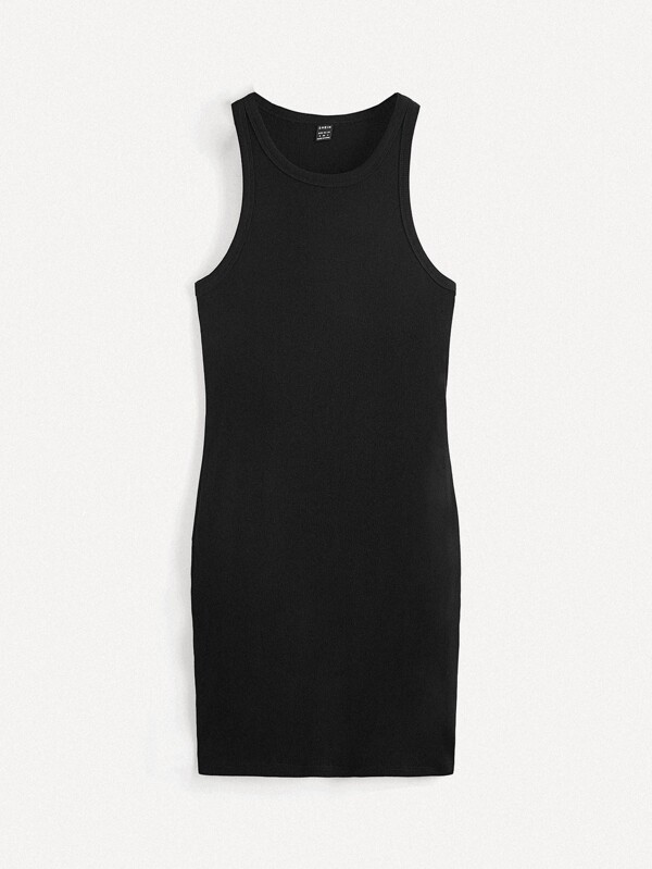 SHEIN BASICS Solid Round Neck Tank Bodycon Summer Dress