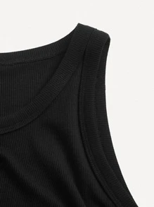 SHEIN BASICS Solid Round Neck Tank Bodycon Summer Dress - Black - View 9