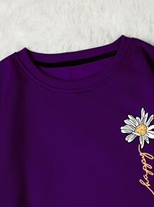 INAWLY Sudadera térmica con estampado de letras y flores, tops de manga larga