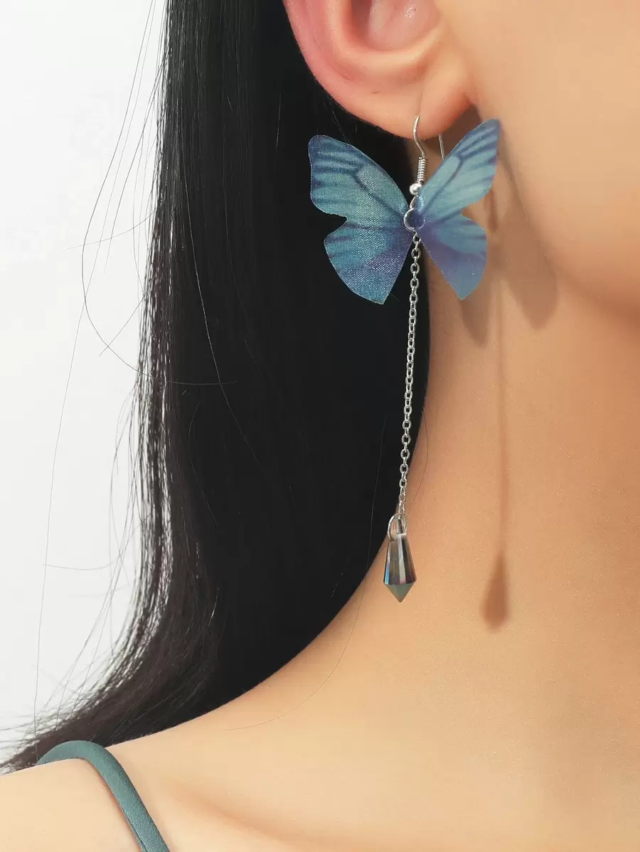 蝴蝶和珠子裝飾耳墜 - 彩色 - 查看 1