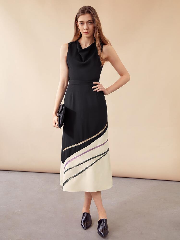 DRAPED SEQUIN DETAIL DRESS