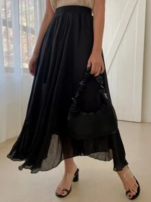 DAZY Solid Asymmetrical Hem Skirt - Black - View 3