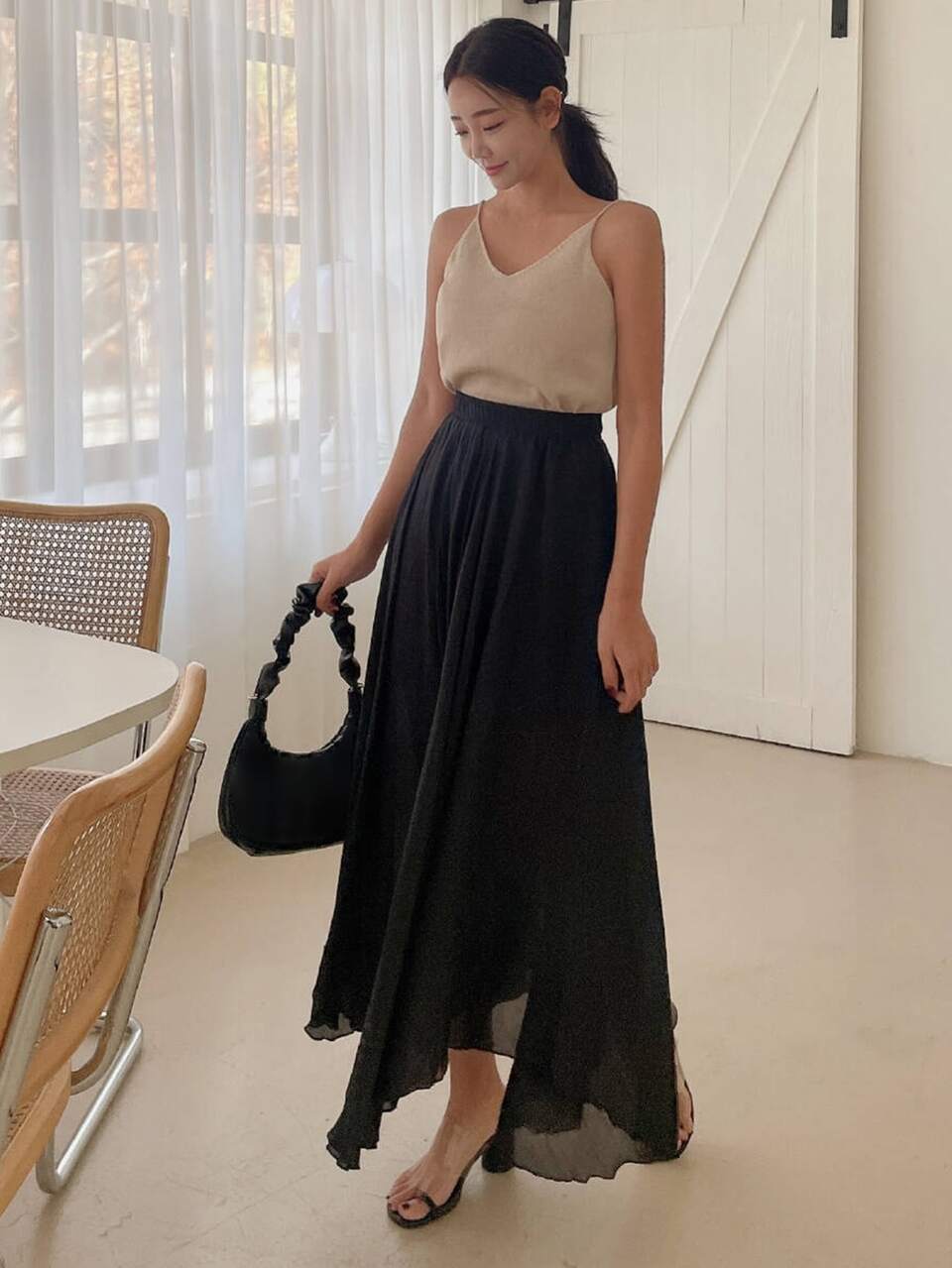Solid Asymmetrical Hem Skirt