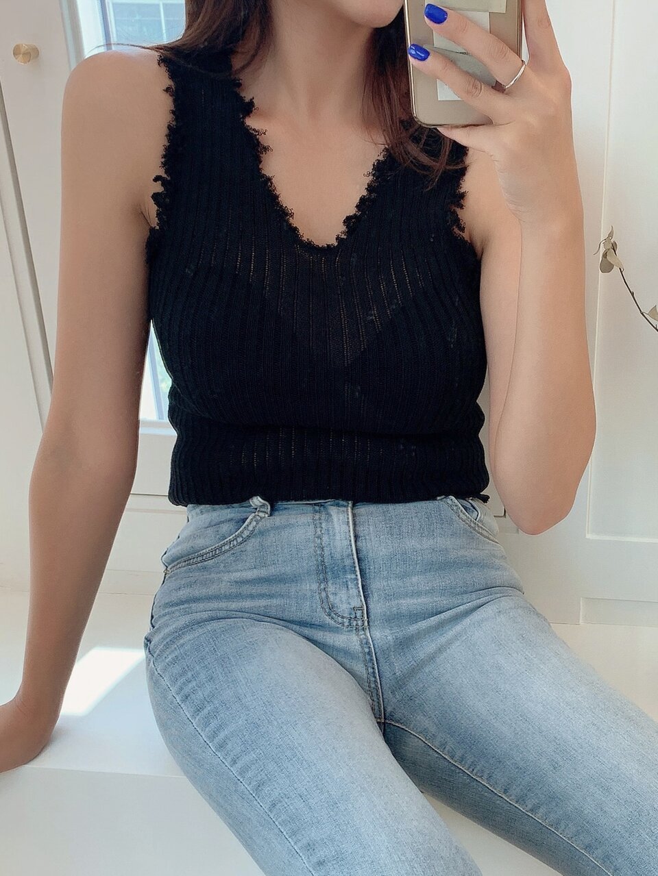 Solid Raw Trim Sweater Vest