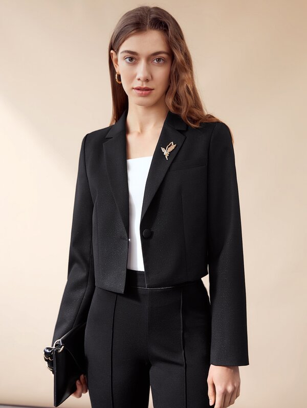MOTF PREMIUM VISCOSE-BLEND GLITTER BLAZER WITH BROOCH