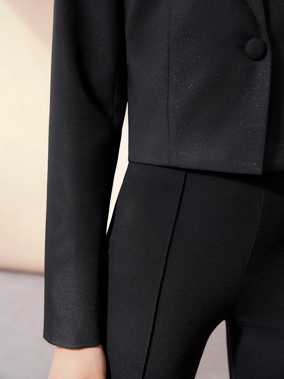 VISCOSE-BLEND GLITTER BLAZER WITH BROOCH