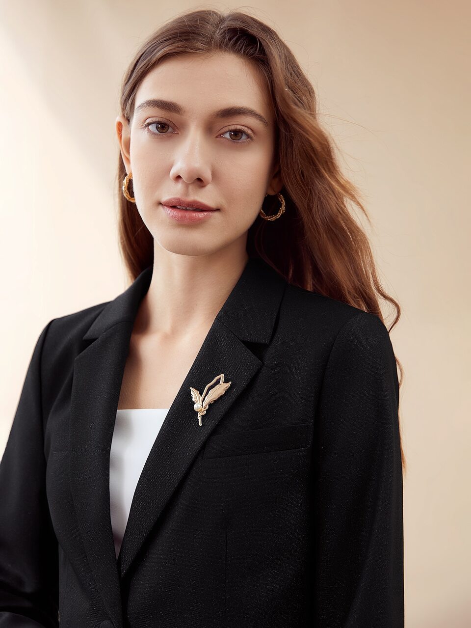 VISCOSE-BLEND GLITTER BLAZER WITH BROOCH