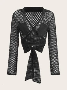 SHEIN ICON لباس علوي قصير قص مجوف جيب مرقع بدون حمالة صدر - الأسود - مشاهدة 2
