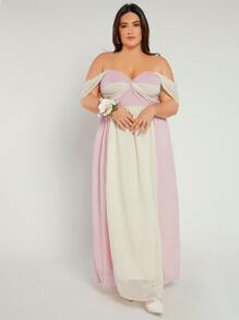 SHEIN Belle Plus 1pc Two Tone Off Shoulder Bridesmaid Dress - Multicolor - View 2
