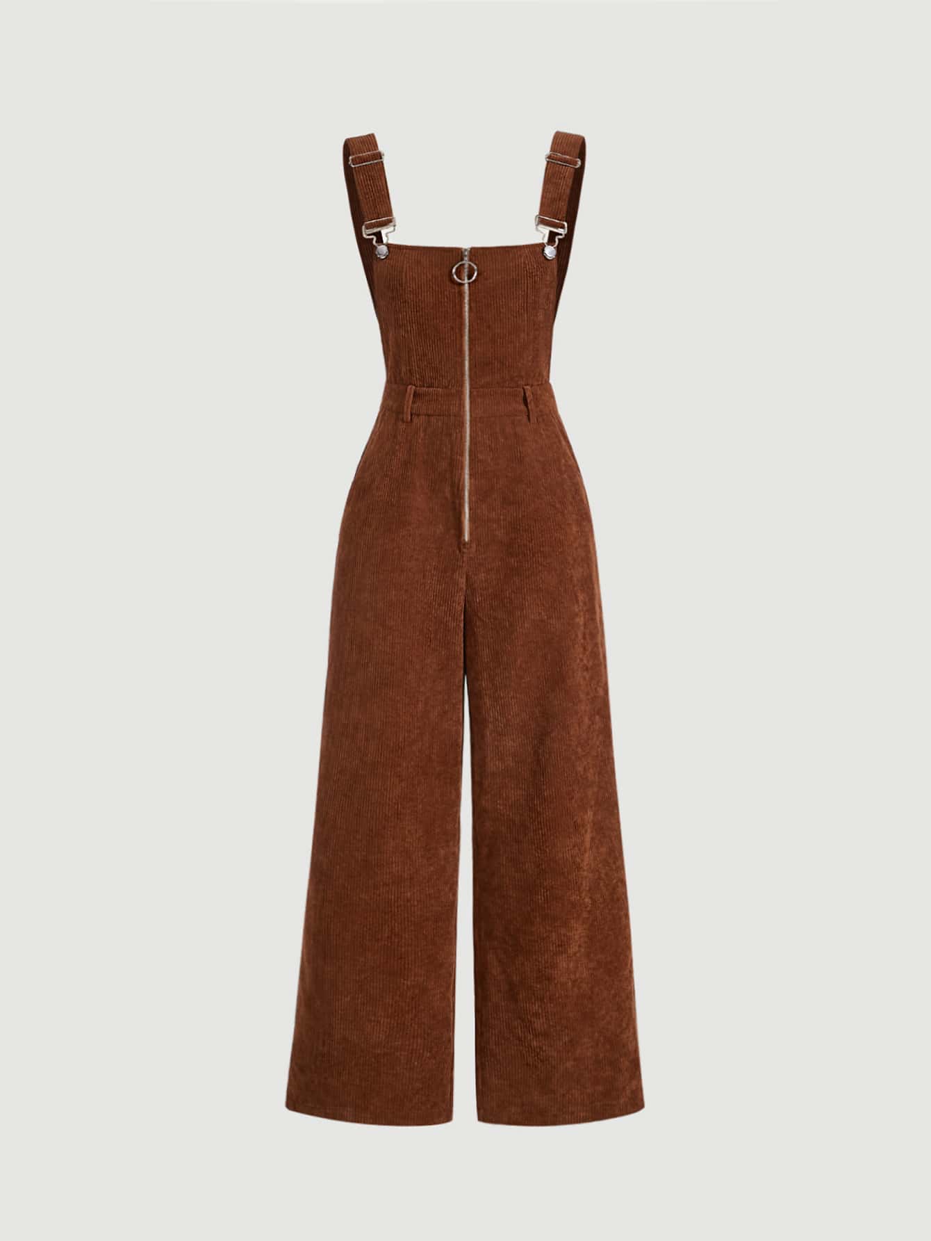 SHEIN MOD Zip Up Corduroy Overall Jumpsuit Without Tee - Coffee Brown - View 1