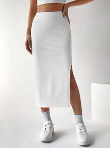 SHEIN EZwear 高腰高衩半身裙