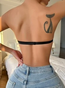 Women's Black Fabric Backless Strapless Push Up Bra For Casual Comfy Wear - Black - View 5