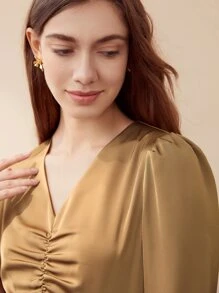 MOTF PREMIUM SATIN PUFF SLEEVE MIDI DRESS - Khaki - View 8