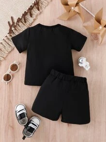 Baby Boy Letter Graphic Tee & Shorts - Black - View 2
