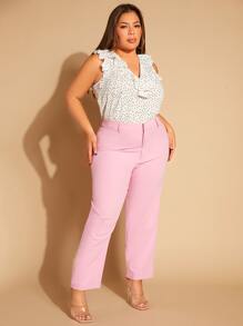 SHEIN SXY Plus Polka Dot Ruffle Trim Blouse - White - View 4