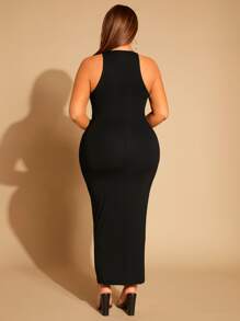 SHEIN SXY Đầm Plus Size Sọc bên Khối Màu Thanh lịch - Màu be - Xem 2