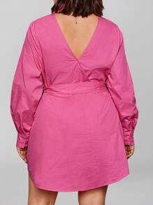 SHEIN SXY Vestido con botón delantero con cinturón con abertura trasera - Rosa - Ver 1