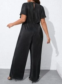 SHEIN Clasi Plus Butterfly Sleeve Wide Leg Jumpsuit - Black - View 2