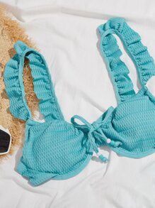 Swim Mod Ruffle Trim Tie Side Summer Beach Bikini Set