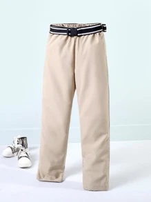 Boys Straight Leg Trousers With Buckled Belt - Khaki - View 1