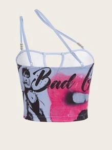 SHEIN ICON Figure Graphic One Shoulder Crop Top - Multicolor - View 2