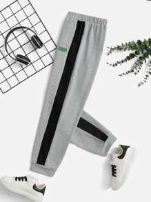 SHEIN Boys Number Print Contrast Side Seam Joggers - Light Grey - View 1