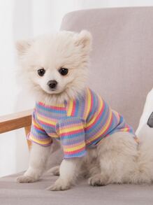 Striped Print Pet Tee - Multicolor - View 1