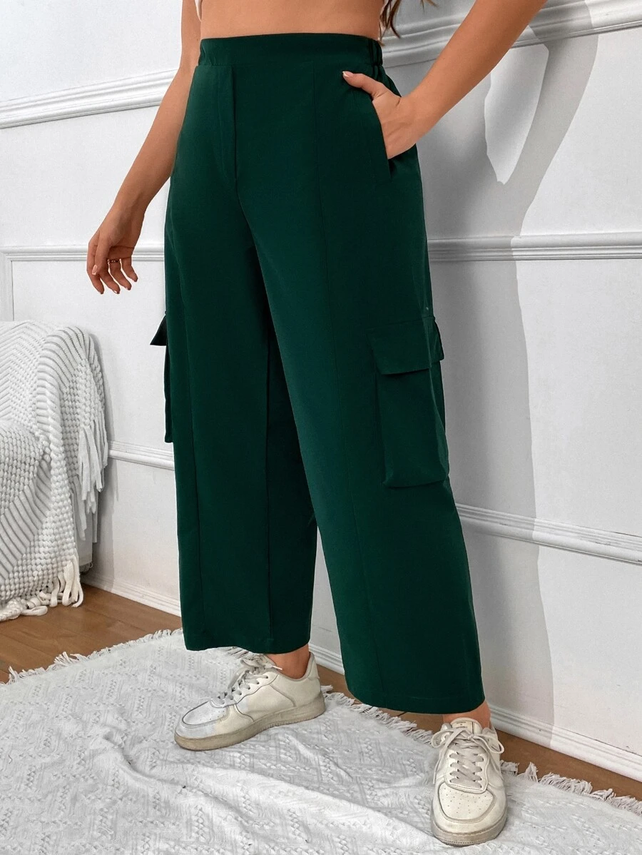 Calvaya Pantalones cargo con bolsillo lateral con solapa - Verde Oscuro - Ver 1