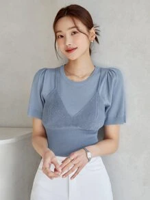 DAZY Áo dệt kim nữ màu trơn Giải trí - Màu xanh lam - Xem 1