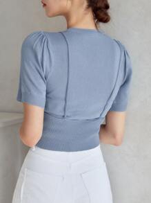 DAZY Áo dệt kim nữ màu trơn Giải trí - Màu xanh lam - Xem 2