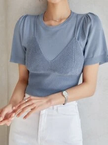 DAZY Áo dệt kim nữ màu trơn Giải trí - Màu xanh lam - Xem 6