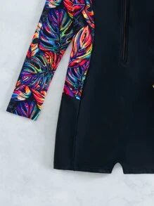 Bañador una pieza con estampado tropical con cremallera delantera - Multicolor - Ver 7