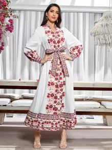 Modelyn Arabian Dresses Berikat Tombol Bunga Boho - MultiWarna - View 1