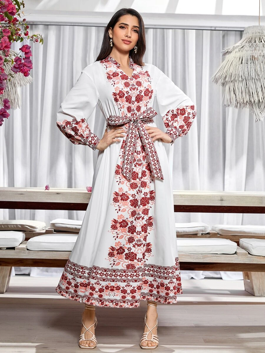 Modelyn Arabian Dresses Berikat Tombol Bunga Boho - MultiWarna - View 1