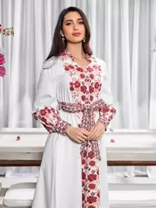 Modelyn Arabian Dresses Berikat Tombol Bunga Boho - MultiWarna - View 3