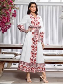 Modelyn Arabian Dresses Berikat Tombol Bunga Boho - MultiWarna - View 2