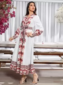 Modelyn Arabian Dresses Berikat Tombol Bunga Boho - MultiWarna - View 5